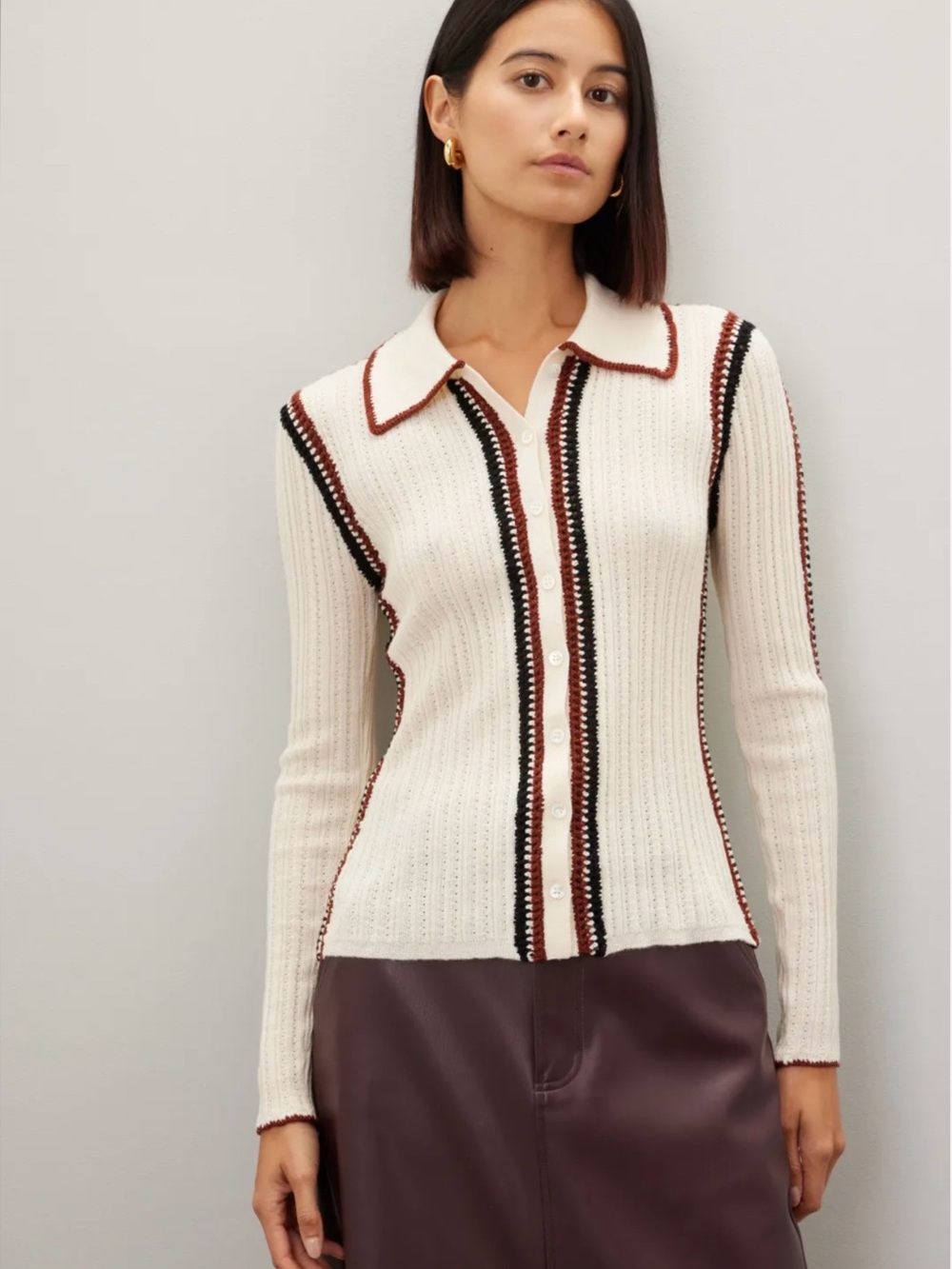 Sea New York Cream Riva Ribbed Wool Knit Cardigan S